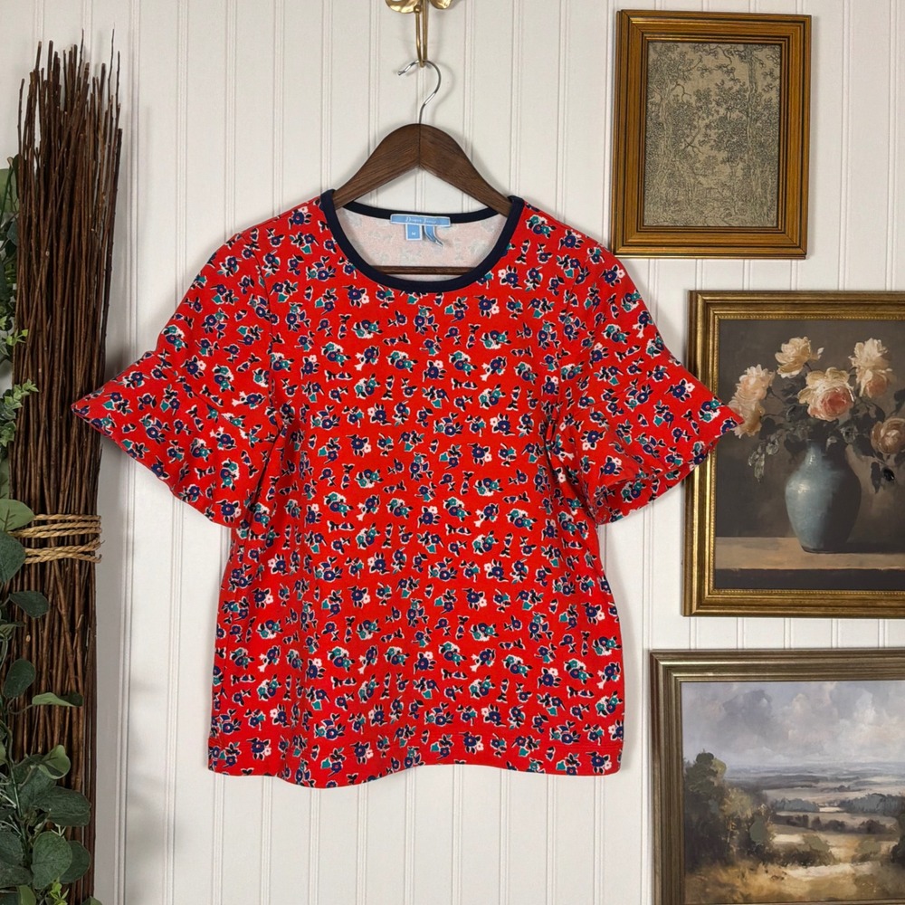 Draper James Floral Flutter Sleeve Top Womens Medium Red Excellent Cotton